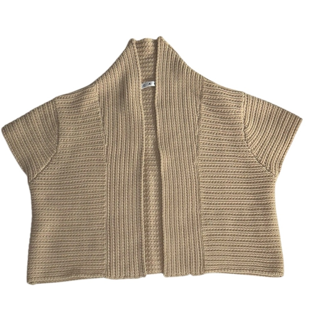 CAbi Cap Sleeve Cropped Tan Sweater Cardigan Women's Small Cotton
